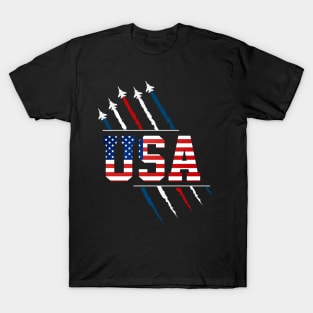 USA American Flag Fighter Jet Air Show 4th Of July Patriotic T-Shirt